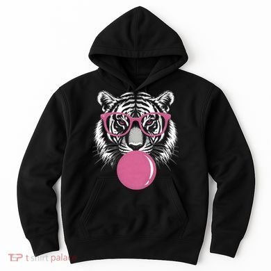 Funny Tiger Glasses Blowing Pink Bubble Gum Hoodie
