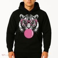 Funny Tiger Glasses Blowing Pink Bubble Gum Hoodie thumb 2