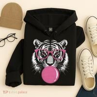 Funny Tiger Glasses Blowing Pink Bubble Gum Hoodie thumb 4