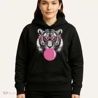 Funny Tiger Glasses Blowing Pink Bubble Gum Hoodie thumb 5