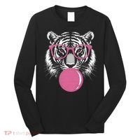 Funny Tiger Glasses Blowing Pink Bubble Gum Long Sleeve Shirt thumb 0