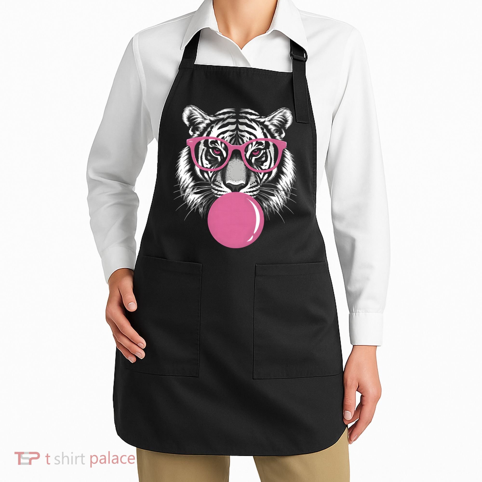 Funny Tiger Glasses Blowing Pink Bubble Gum Apron