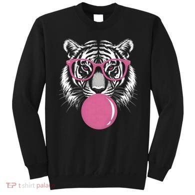 Funny Tiger Glasses Blowing Pink Bubble Gum Sweatshirt
