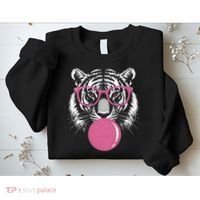 Funny Tiger Glasses Blowing Pink Bubble Gum Sweatshirt thumb 2