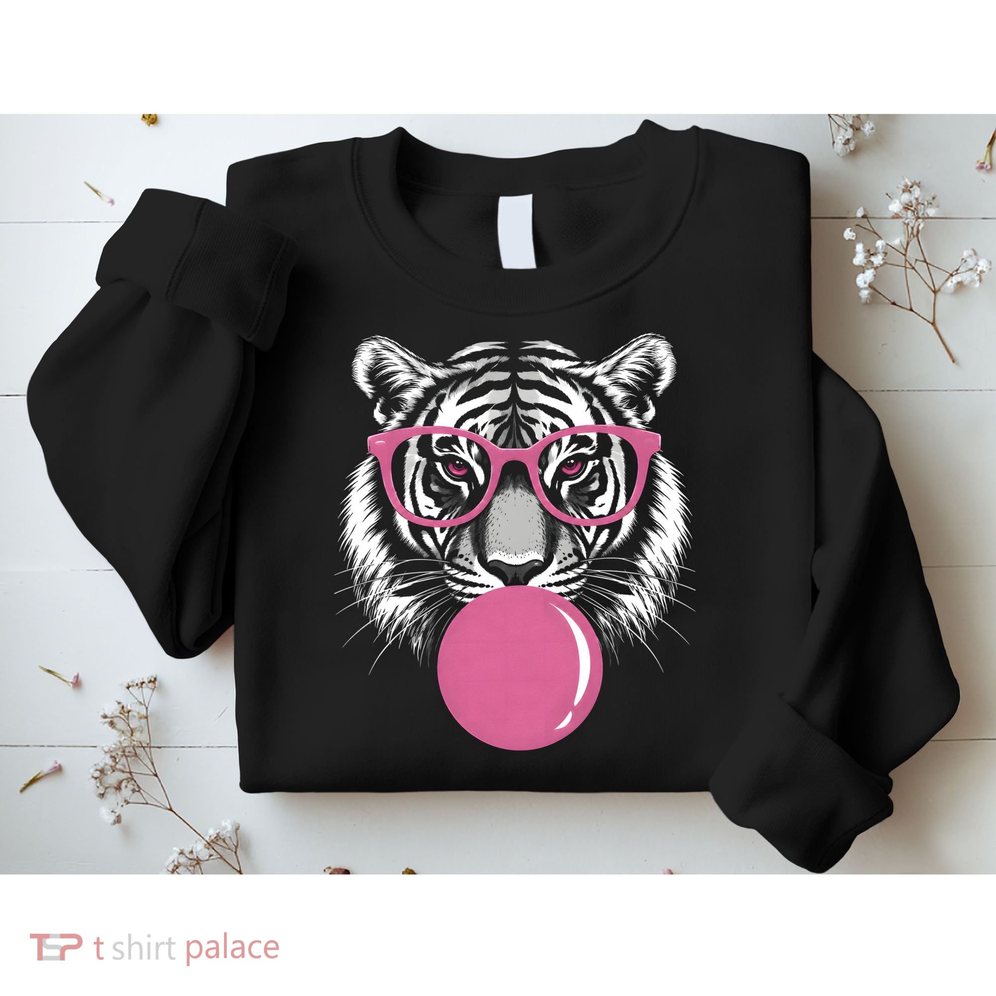 Funny Tiger Glasses Blowing Pink Bubble Gum Sweatshirt