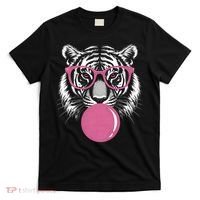 Funny Tiger Glasses Blowing Pink Bubble Gum T-Shirt thumb 0