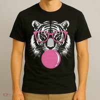 Funny Tiger Glasses Blowing Pink Bubble Gum T-Shirt thumb 3