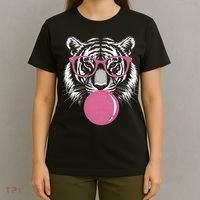 Funny Tiger Glasses Blowing Pink Bubble Gum T-Shirt thumb 4