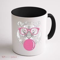 Funny Tiger Glasses Blowing Pink Bubble Gum Coffee Mug thumb 1