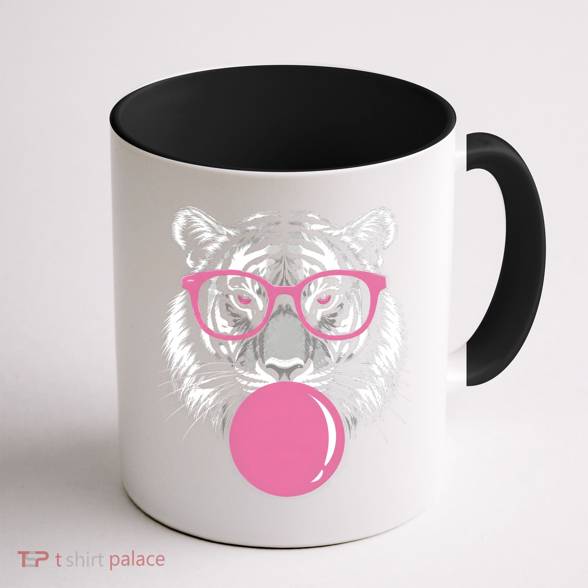 Funny Tiger Glasses Blowing Pink Bubble Gum Coffee Mug