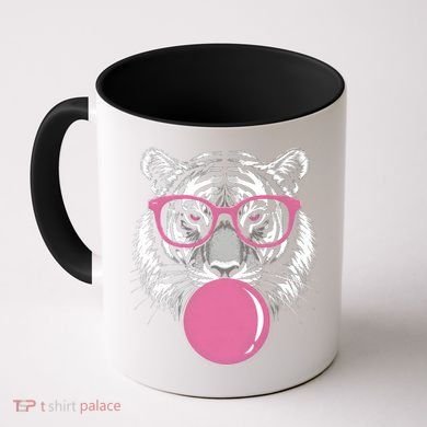 Funny Tiger Glasses Blowing Pink Bubble Gum Coffee Mug
