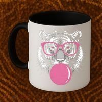 Funny Tiger Glasses Blowing Pink Bubble Gum Coffee Mug thumb 2