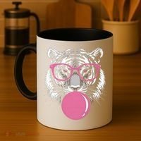 Funny Tiger Glasses Blowing Pink Bubble Gum Coffee Mug thumb 4