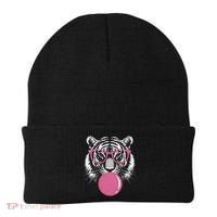 Funny Tiger Glasses Blowing Pink Bubble Gum Beanie thumb 0