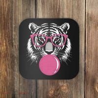 Funny Tiger Glasses Blowing Pink Bubble Gum Coaster thumb 0