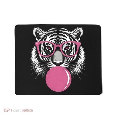 Funny Tiger Glasses Blowing Pink Bubble Gum Mousepad