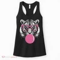 Funny Tiger Glasses Blowing Pink Bubble Gum Women's Tank Top thumb 0