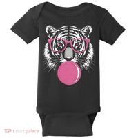 Funny Tiger Glasses Blowing Pink Bubble Gum Baby Bodysuit thumb 0