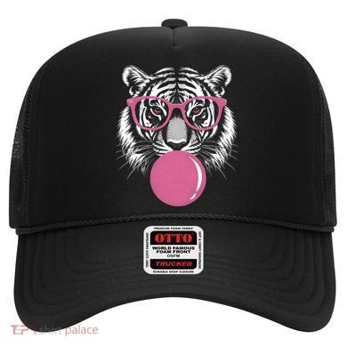 Funny Tiger Glasses Blowing Pink Bubble Gum Hat