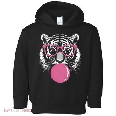 Funny Tiger Glasses Blowing Pink Bubble Gum Toddler Hoodie