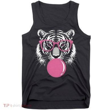 Funny Tiger Glasses Blowing Pink Bubble Gum Tank Top