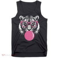 Funny Tiger Glasses Blowing Pink Bubble Gum Tank Top thumb 0