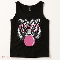 Funny Tiger Glasses Blowing Pink Bubble Gum Tank Top thumb 2