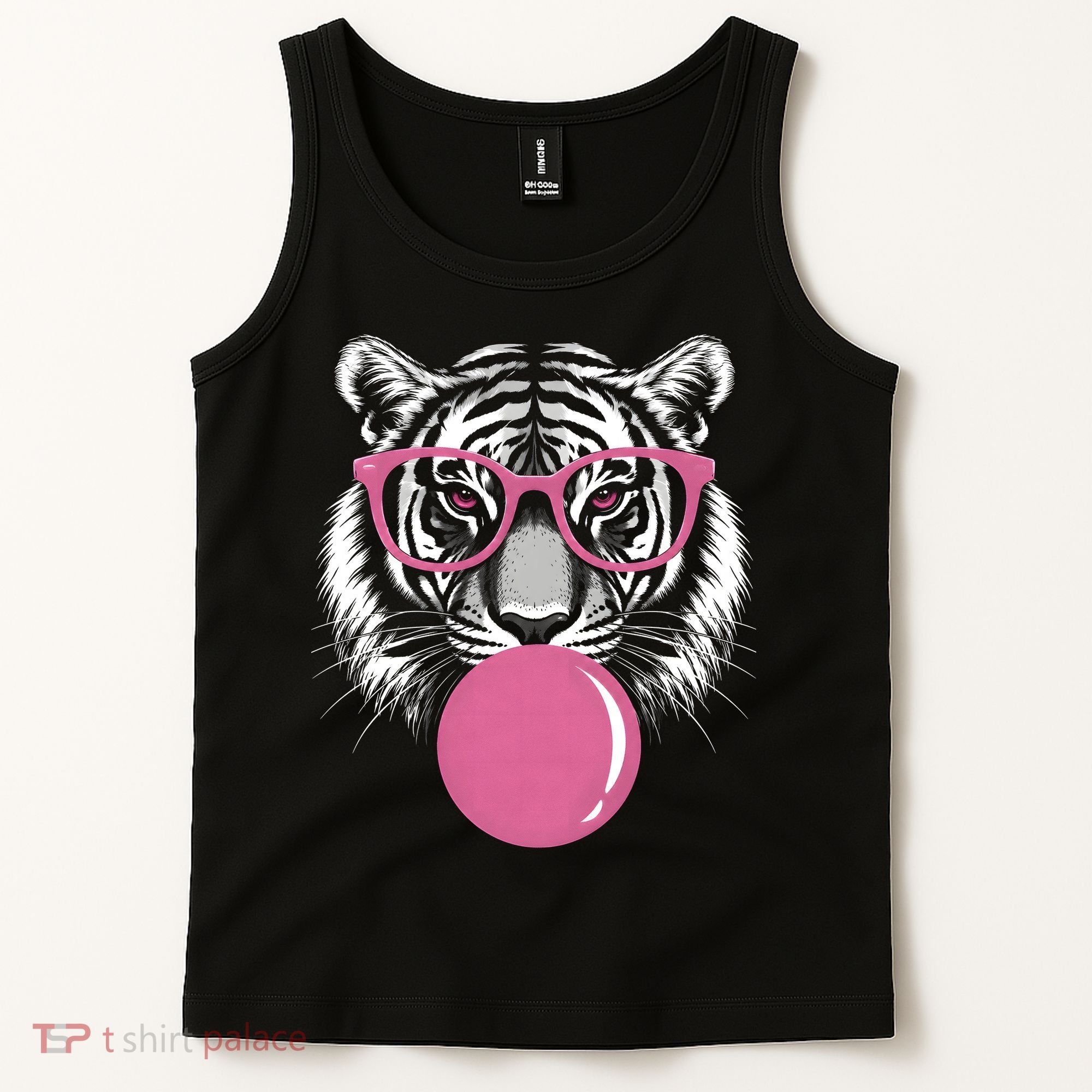 Funny Tiger Glasses Blowing Pink Bubble Gum Tank Top