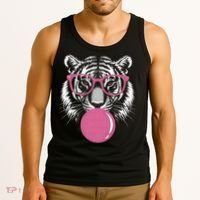 Funny Tiger Glasses Blowing Pink Bubble Gum Tank Top thumb 3