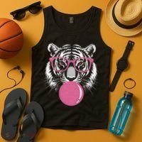 Funny Tiger Glasses Blowing Pink Bubble Gum Tank Top thumb 4