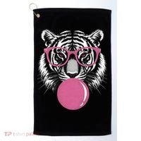 Funny Tiger Glasses Blowing Pink Bubble Gum Golf Towel thumb 0