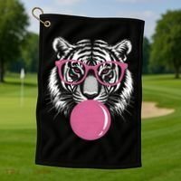 Funny Tiger Glasses Blowing Pink Bubble Gum Golf Towel thumb 1