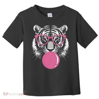 Funny Tiger Glasses Blowing Pink Bubble Gum Toddler T-Shirt