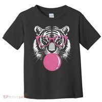 Funny Tiger Glasses Blowing Pink Bubble Gum Toddler T-Shirt thumb 0