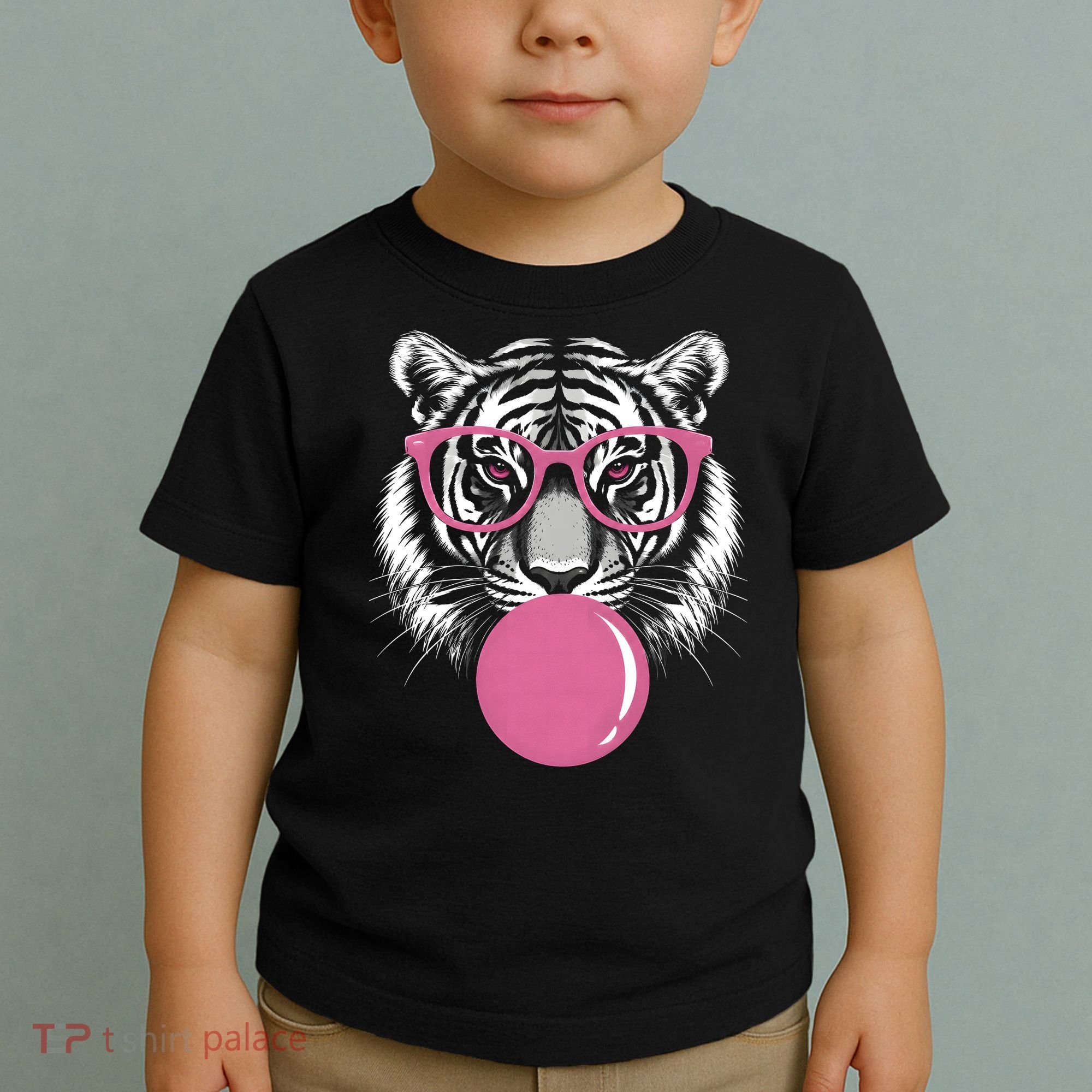 Funny Tiger Glasses Blowing Pink Bubble Gum Toddler T-Shirt