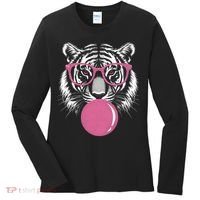 Funny Tiger Glasses Blowing Pink Bubble Gum Women's Long Sleeve Shirt thumb 0