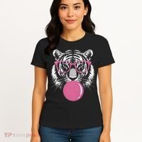 Funny Tiger Glasses Blowing Pink Bubble Gum Women's T-Shirt thumb 4