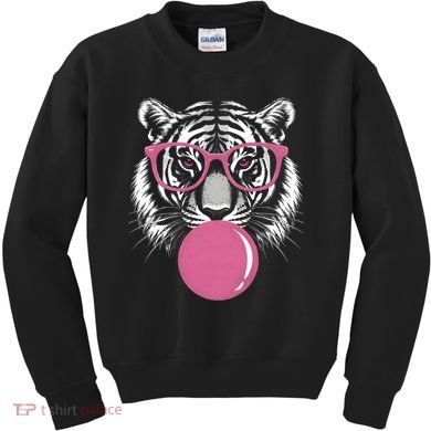 Funny Tiger Glasses Blowing Pink Bubble Gum Kids Sweatshirt