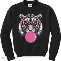 Funny Tiger Glasses Blowing Pink Bubble Gum Kids Sweatshirt thumb 0