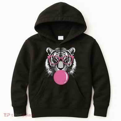 Funny Tiger Glasses Blowing Pink Bubble Gum Kids Hoodie