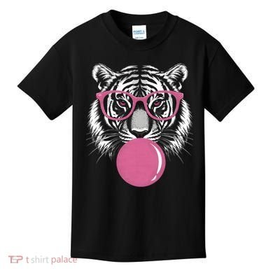 Funny Tiger Glasses Blowing Pink Bubble Gum Kids T-Shirt