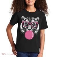 Funny Tiger Glasses Blowing Pink Bubble Gum Kids T-Shirt thumb 2
