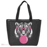 Funny Tiger Glasses Blowing Pink Bubble Gum Tote Bag thumb 0