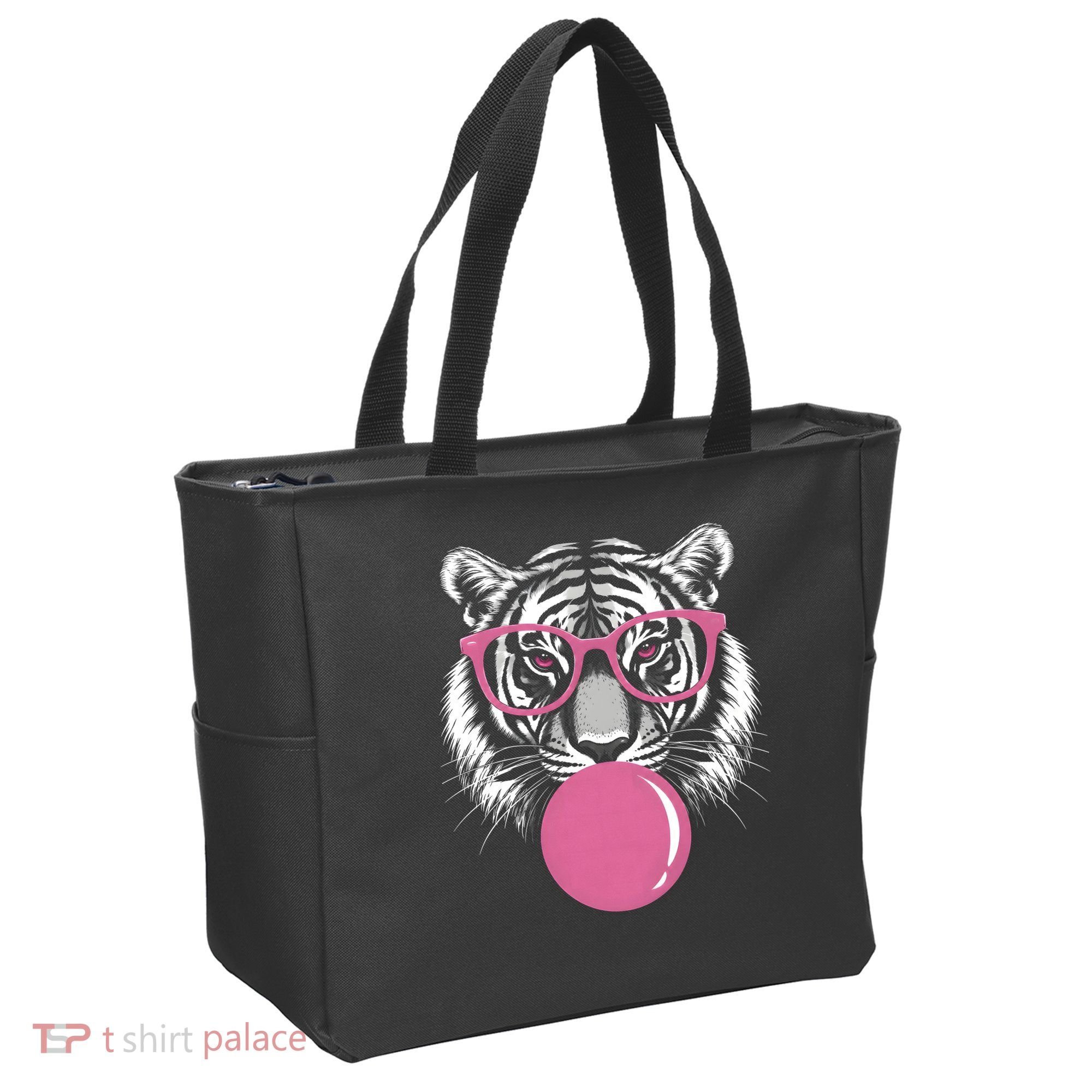Funny Tiger Glasses Blowing Pink Bubble Gum Tote Bag