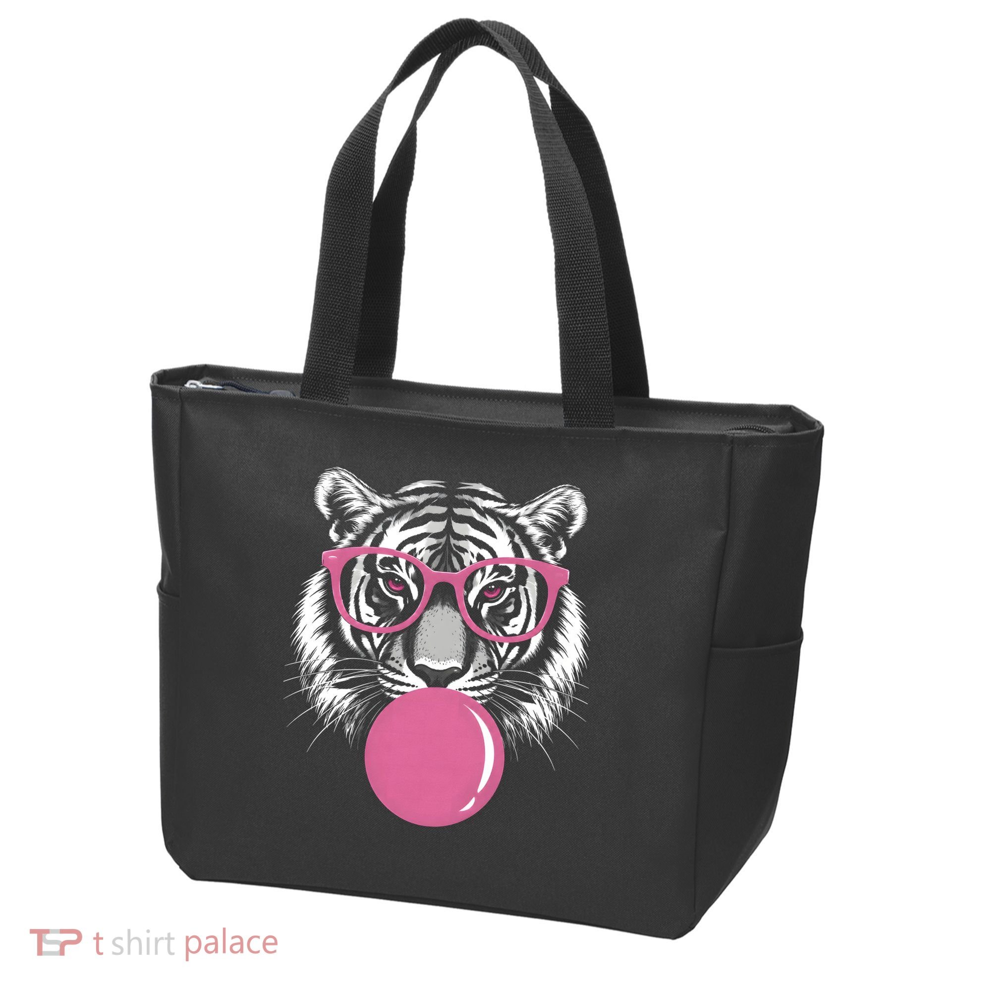Funny Tiger Glasses Blowing Pink Bubble Gum Tote Bag