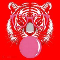 Funny Tiger Glasses Blowing Pink Bubble Gum Santa Hat thumb 1