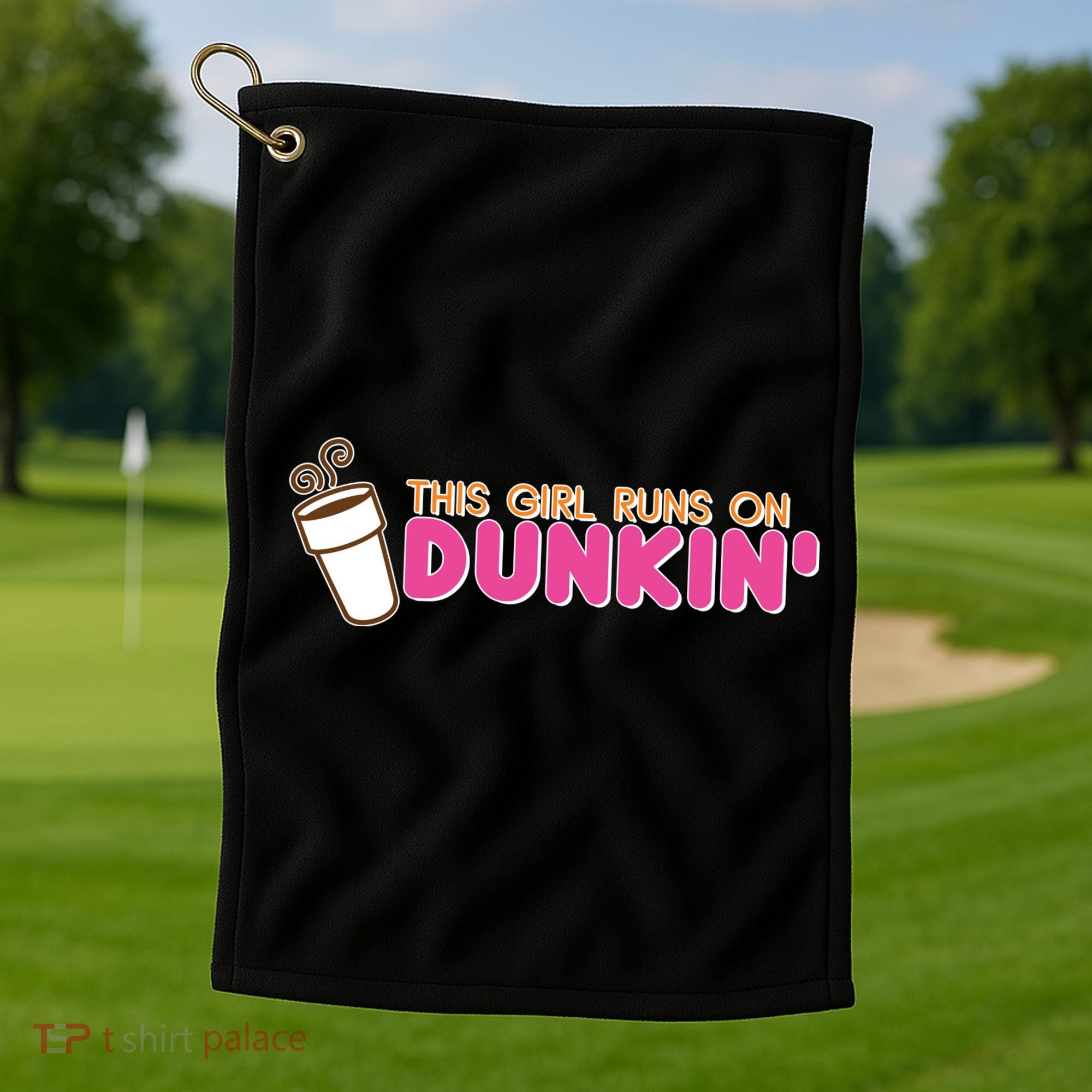 Funny This Girl Runs On Dunkin Golf Towel