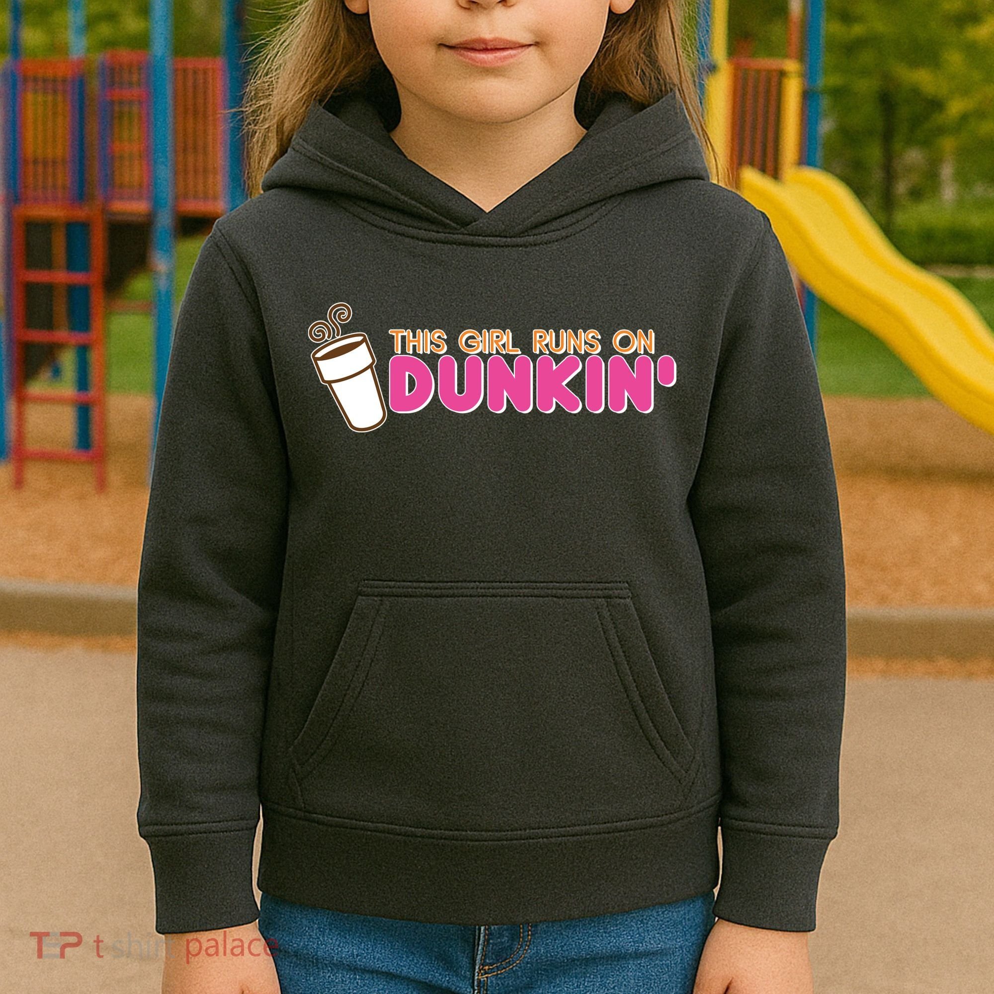 Funny This Girl Runs On Dunkin Kids Hoodie
