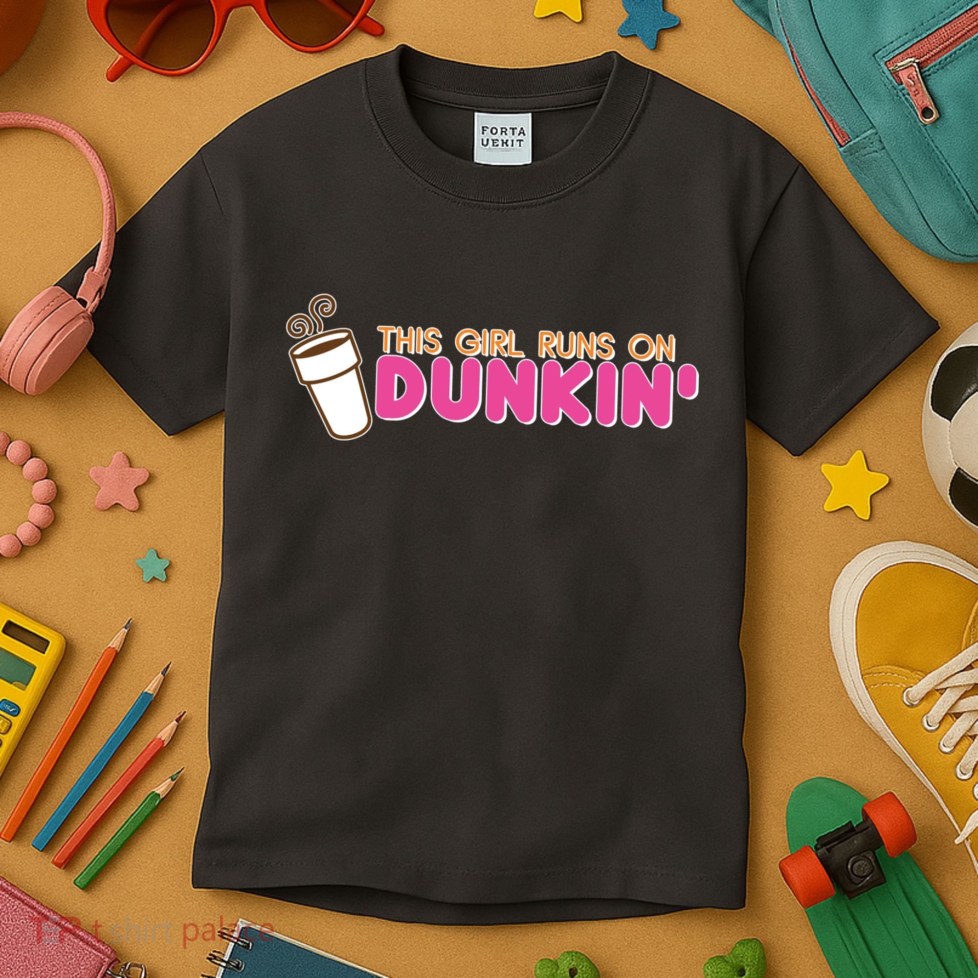 Funny This Girl Runs On Dunkin Kids T-Shirt