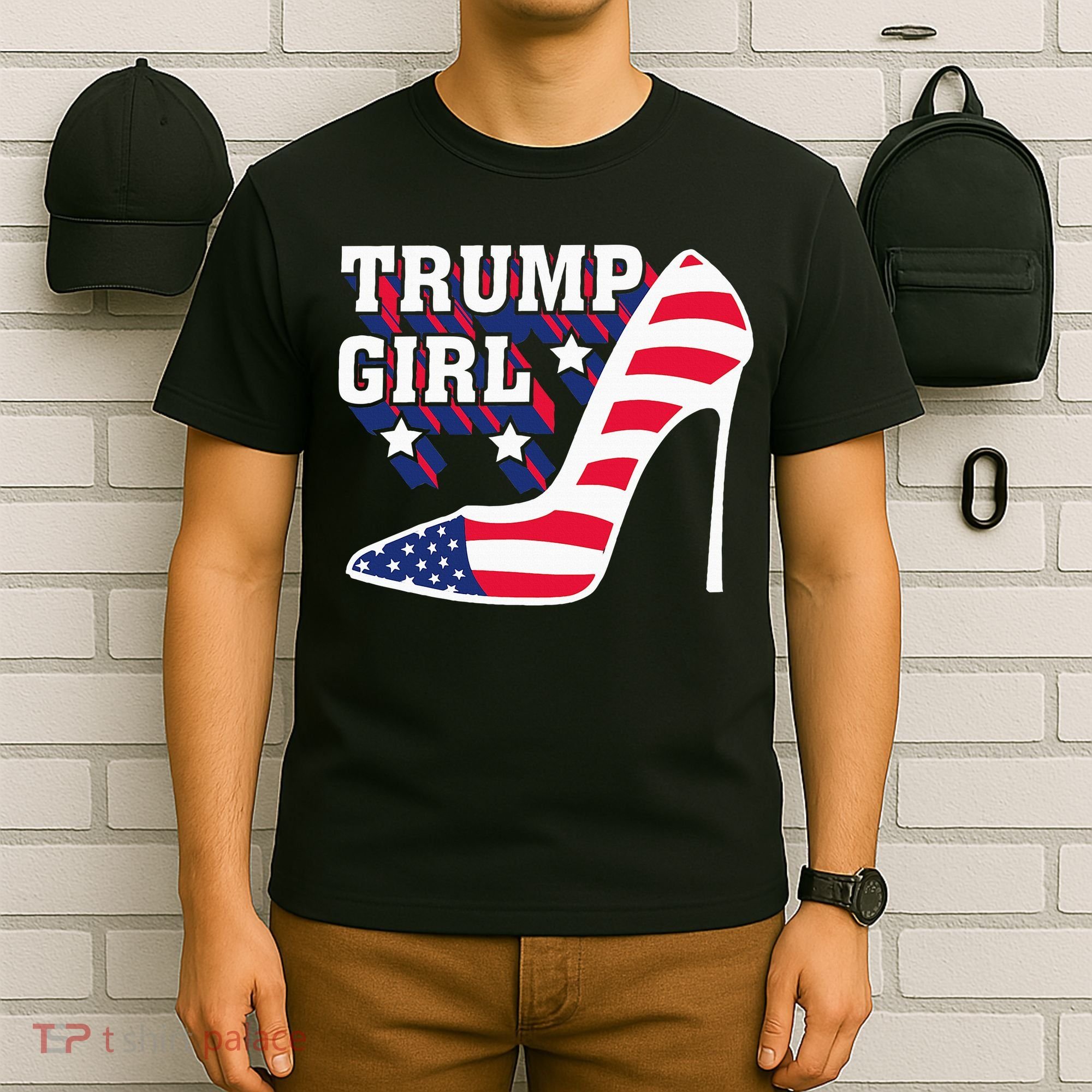 Funny Trump Girl Gift Cute High Heel American Flag T-Shirt